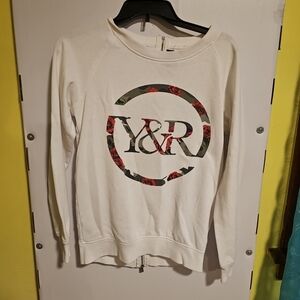 Juniors Small Young & Reckless White Crewneck Sweatshirt Full Back Zipper